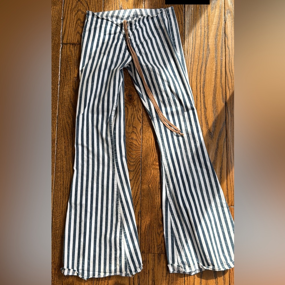Planet Blue - Blue and White Striped Flare Jeans
